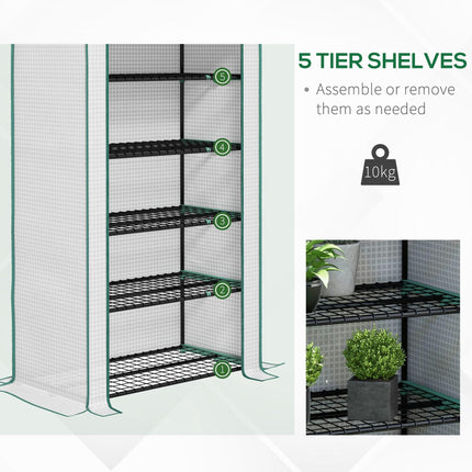 5 Tier Portable Mini Greenhouse with Reinforced PE Cover - White