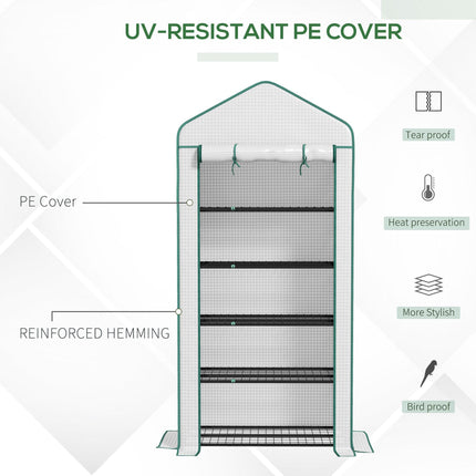 5 Tier Portable Mini Greenhouse with Reinforced PE Cover - White