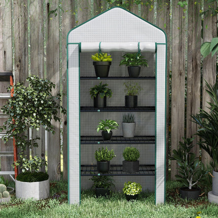 5 Tier Portable Mini Greenhouse with Reinforced PE Cover - White