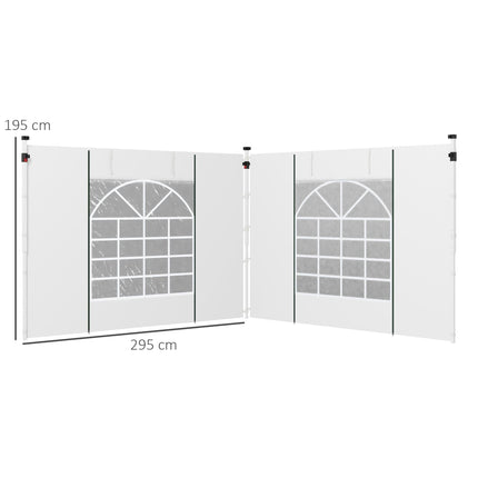 Set of 2 Gazebo Side Panels with Windows and Zipped Doors for 3x3m or 3x6m Canopy - White