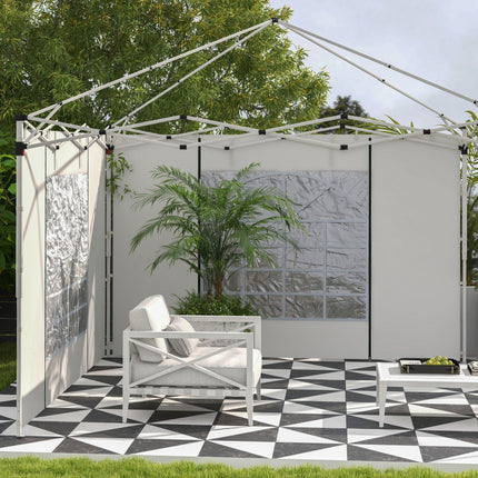Set of 2 Gazebo Side Panels with Windows and Zipped Doors for 3x3m or 3x6m Canopy - White