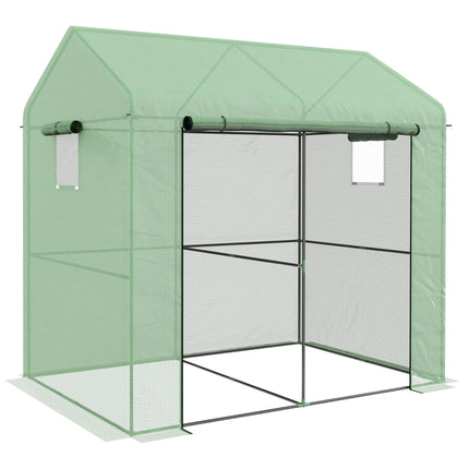 Walk-In Garden Greenhouse with Roll-Up Door and Mesh Windows 200x140x200cm - Green