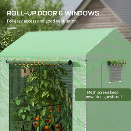 Walk-In Garden Greenhouse with Roll-Up Door and Mesh Windows 200x140x200cm - Green