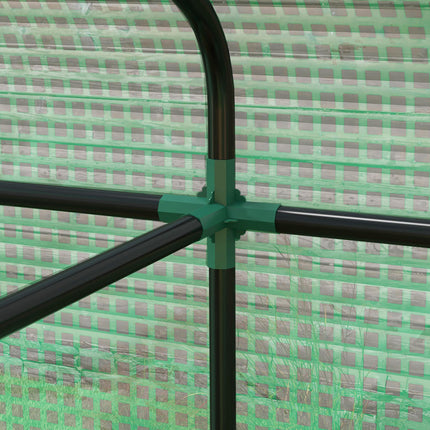 Walk-In Garden Greenhouse with Roll-Up Door and Mesh Windows 200x140x200cm - Green