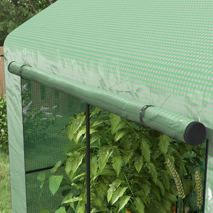 Walk-In Garden Greenhouse with Roll-Up Door and Mesh Windows 200x140x200cm - Green