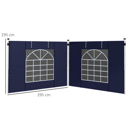 Set of 2 Gazebo Side Walls with Windows and Doors for 3x3/3x6m Canopy - Blue