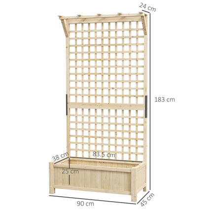 Raised Wooden Garden Bed with Trellis and Drainage Holes - Natural Finish