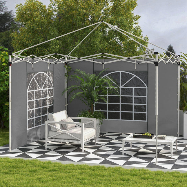 Set of 2 Gazebo Side Panels with Windows and Zipped Doors for 3x3/3x6m Canopy - Light Grey