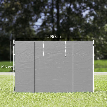 Set of 2 Gazebo Side Panels with Windows and Zipped Doors for 3x3/3x6m Canopy - Light Grey