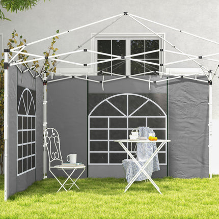 Set of 2 Gazebo Side Panels with Windows and Zipped Doors for 3x3/3x6m Canopy - Light Grey