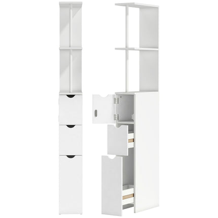 Slim Tall Bathroom Storage Cabinet with Drawers and 2-Tier Shelf - White