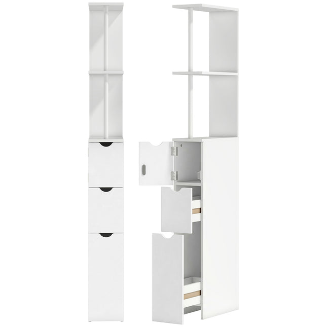 Slim Tall Bathroom Storage Cabinet with Drawers and 2-Tier Shelf - White