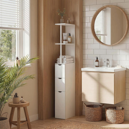Slim Tall Bathroom Storage Cabinet with Drawers and 2-Tier Shelf - White