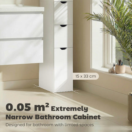Slim Tall Bathroom Storage Cabinet with Drawers and 2-Tier Shelf - White