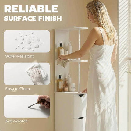 Slim Tall Bathroom Storage Cabinet with Drawers and 2-Tier Shelf - White