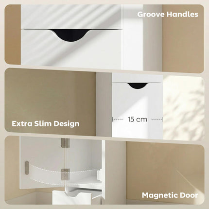 Slim Tall Bathroom Storage Cabinet with Drawers and 2-Tier Shelf - White
