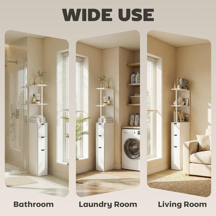Slim Tall Bathroom Storage Cabinet with Drawers and 2-Tier Shelf - White