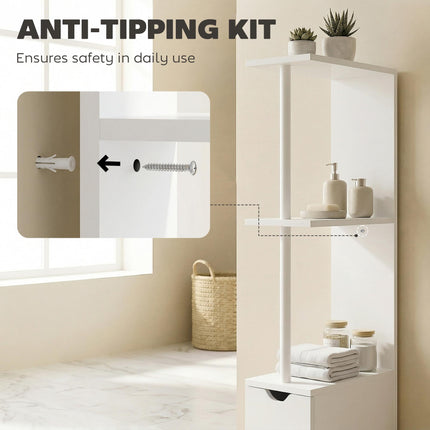 Slim Tall Bathroom Storage Cabinet with Drawers and 2-Tier Shelf - White