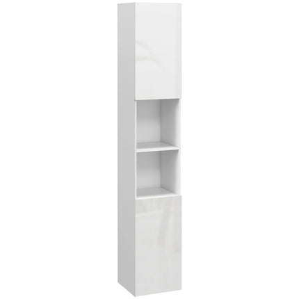 Slim Multi-Storage Bathroom Cabinet with Adjustable Shelves - High Gloss White