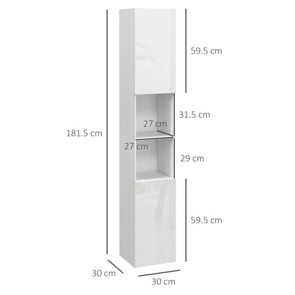 Slim Multi-Storage Bathroom Cabinet with Adjustable Shelves - High Gloss White