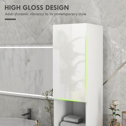 Slim Multi-Storage Bathroom Cabinet with Adjustable Shelves - High Gloss White