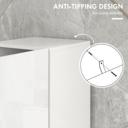 Slim Multi-Storage Bathroom Cabinet with Adjustable Shelves - High Gloss White
