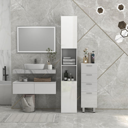 Slim Multi-Storage Bathroom Cabinet with Adjustable Shelves - High Gloss White