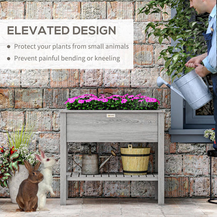 Wooden Raised Garden Bed, Elevated Planter Box with Storage Shelf and Drainage Holes, Raised Planter with Legs, Grey