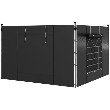 Set of 2 Gazebo Side Panels with Windows and Zipped Doors for 3x3/3x6m Canopy - Black