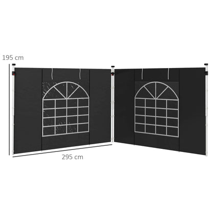 Set of 2 Gazebo Side Panels with Windows and Zipped Doors for 3x3/3x6m Canopy - Black