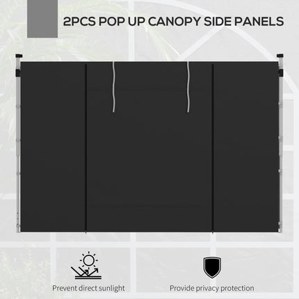 Set of 2 Gazebo Side Panels with Windows and Zipped Doors for 3x3/3x6m Canopy - Black
