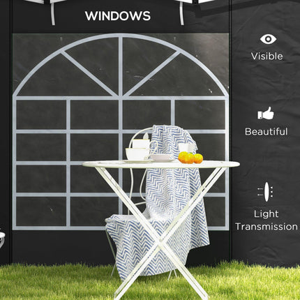 Set of 2 Gazebo Side Panels with Windows and Zipped Doors for 3x3/3x6m Canopy - Black