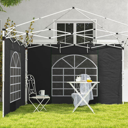 Set of 2 Gazebo Side Panels with Windows and Zipped Doors for 3x3/3x6m Canopy - Black