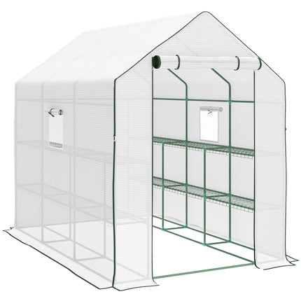 Walk-In Greenhouse with 3 Tier Shelves and PE Cover - Green
