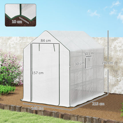 Walk-In Greenhouse with 3 Tier Shelves and PE Cover - Green