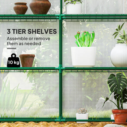 Walk-In Greenhouse with 3 Tier Shelves and PE Cover - Green