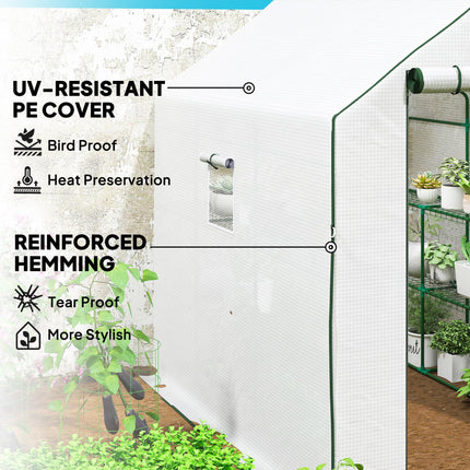 Walk-In Greenhouse with 3 Tier Shelves and PE Cover - Green