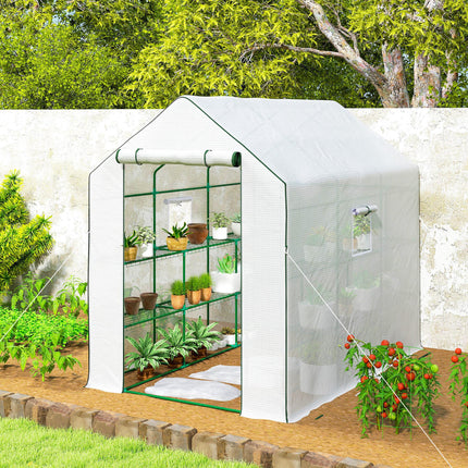 Walk-In Greenhouse with 3 Tier Shelves and PE Cover - Green