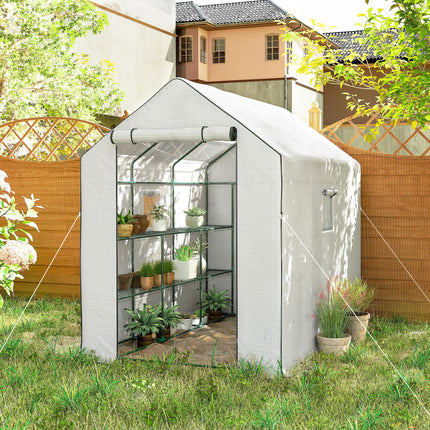 Walk-In Greenhouse with 3 Tier Shelves and PE Cover - Green