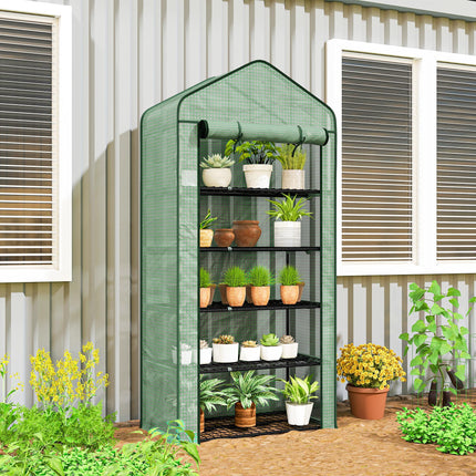5 Tier Portable Mini Greenhouse with Reinforced PE Cover - Green