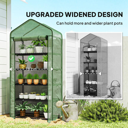5 Tier Portable Mini Greenhouse with Reinforced PE Cover - Green