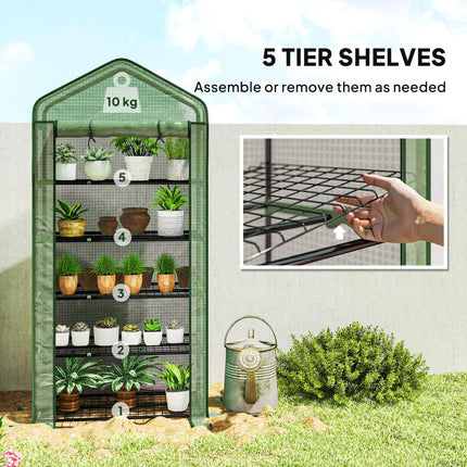 5 Tier Portable Mini Greenhouse with Reinforced PE Cover - Green