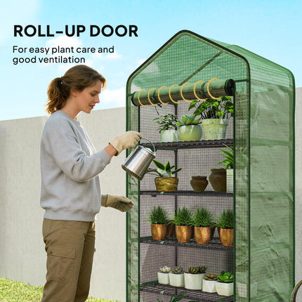 5 Tier Portable Mini Greenhouse with Reinforced PE Cover - Green