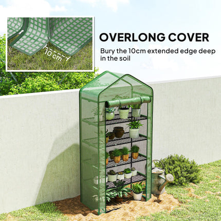 5 Tier Portable Mini Greenhouse with Reinforced PE Cover - Green
