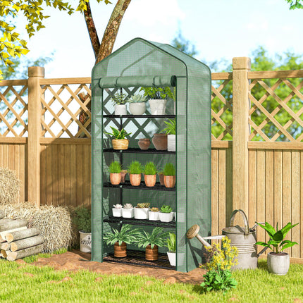 5 Tier Portable Mini Greenhouse with Reinforced PE Cover - Green
