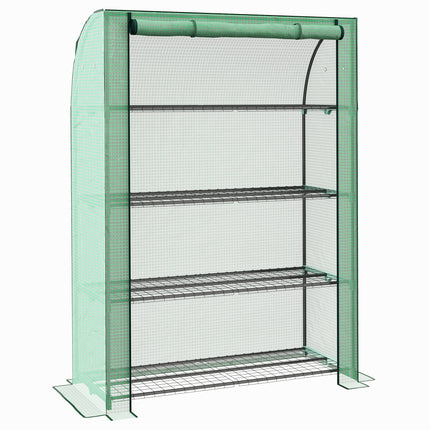 4 Tier Portable Mini Greenhouse with Reinforced PE Cover - Green