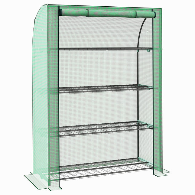 4 Tier Portable Mini Greenhouse with Reinforced PE Cover - Green