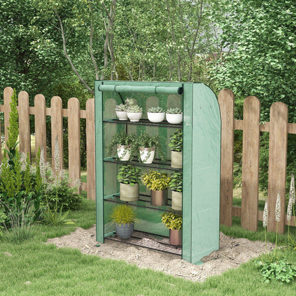 4 Tier Portable Mini Greenhouse with Reinforced PE Cover - Green