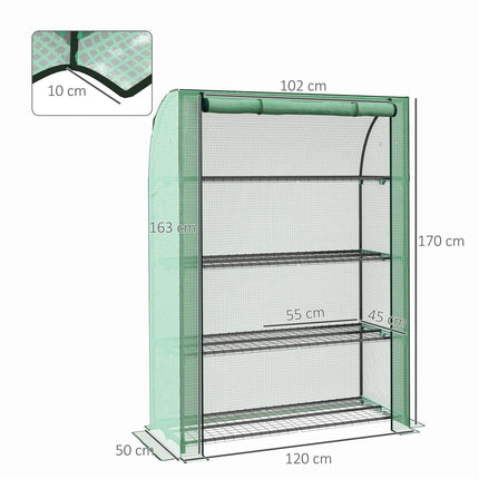 4 Tier Portable Mini Greenhouse with Reinforced PE Cover - Green