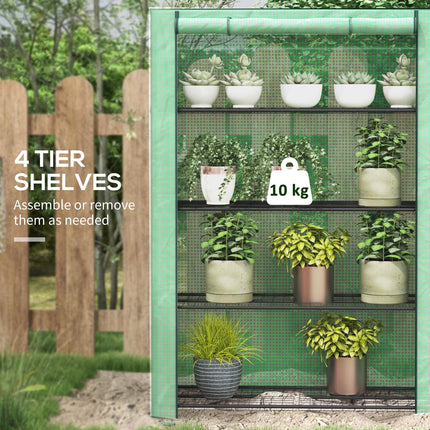 4 Tier Portable Mini Greenhouse with Reinforced PE Cover - Green